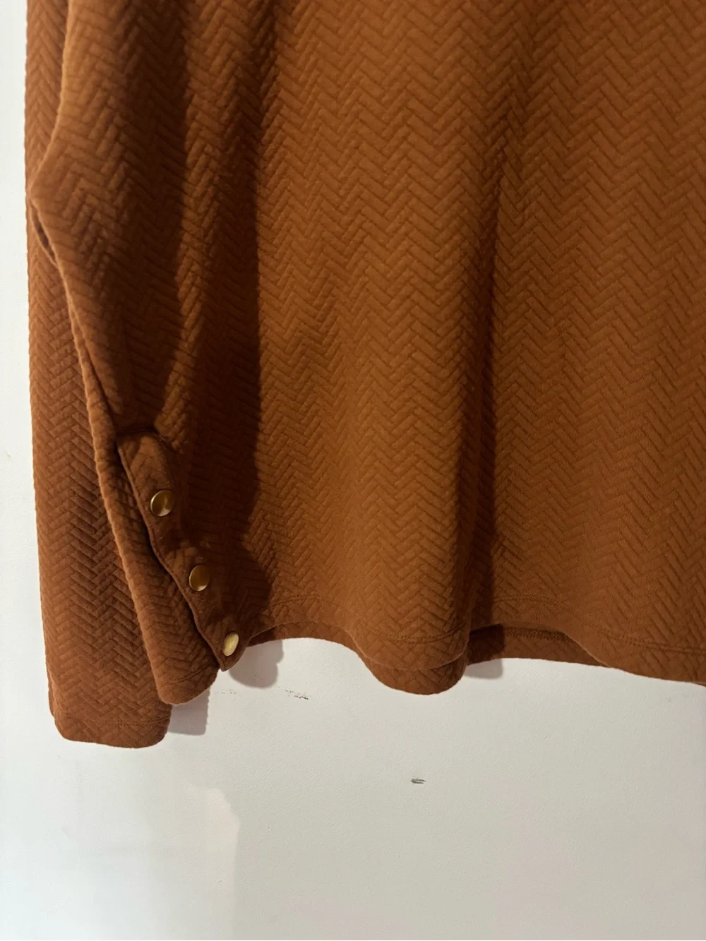 J.Crew Rust Brown Textured Cowl Neck Pullover Top Gold Snaps Size L